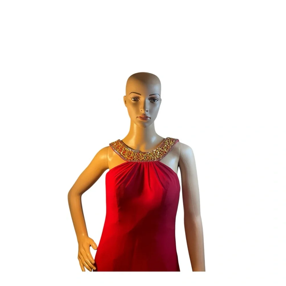 Women’s  Red Maxi Beaded  Open Low  Back Long Dress Size Small - Picture 2 of 10
